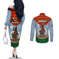 Vanuatu Penama Province Couples Matching Off The Shoulder Long Sleeve Dress and Long Sleeve Button Shirts Vanuatuan Coat Of Arms Polynesian Pattern LT05 - Polynesian Pride