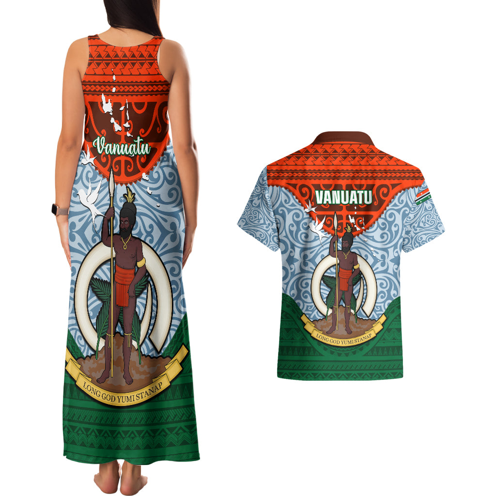 Vanuatu Penama Province Couples Matching Tank Maxi Dress and Hawaiian Shirt Vanuatuan Coat Of Arms Polynesian Pattern LT05 - Polynesian Pride