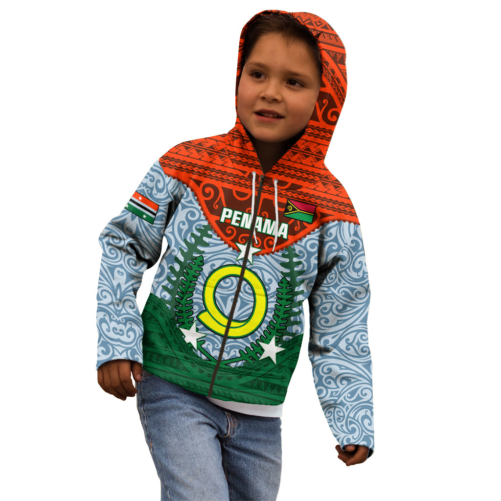 Vanuatu Penama Province Kid Hoodie Vanuatuan Coat Of Arms Polynesian Pattern LT05 - Polynesian Pride
