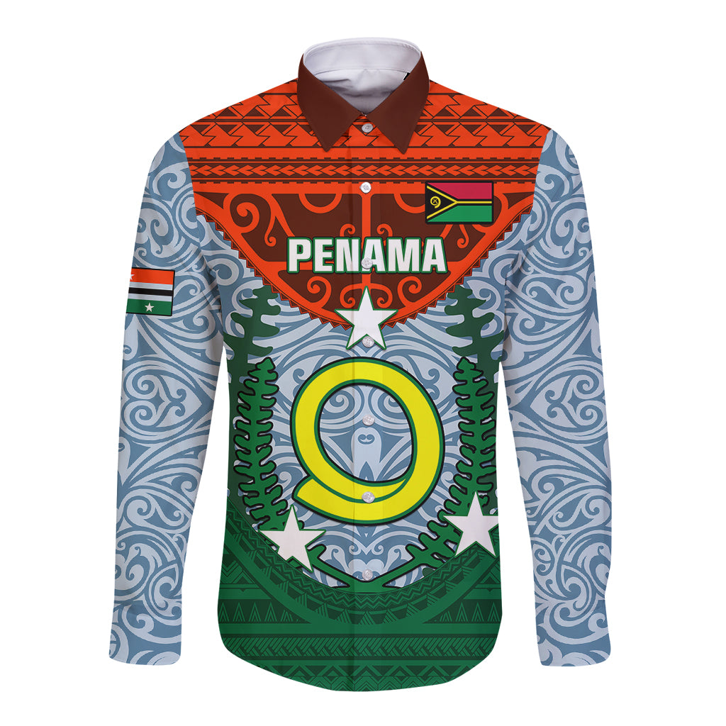 Vanuatu Penama Province Long Sleeve Button Shirt Vanuatuan Coat Of Arms Polynesian Pattern LT05 Unisex Green - Polynesian Pride