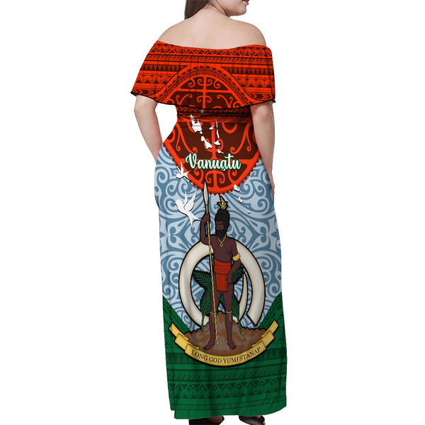 Vanuatu Couples Matching Off Shoulder Maxi Dress and Hawaiian Shirt Vanuatuan Coat Of Arms Mix Pig Tusk Poynesian Pattern LT05 main image 0