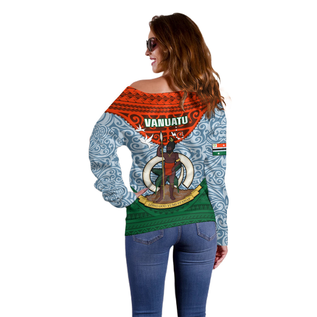 Vanuatu Penama Province Off Shoulder Sweater Vanuatuan Coat Of Arms Polynesian Pattern LT05 - Polynesian Pride