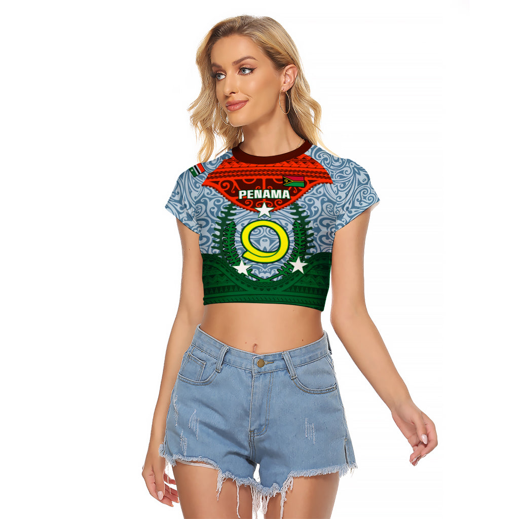 Vanuatu Penama Province Raglan Cropped T Shirt Vanuatuan Coat Of Arms Polynesian Pattern LT05 Female Green - Polynesian Pride