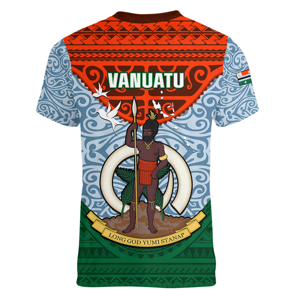 Vanuatu Penama Province Women V Neck T Shirt Vanuatuan Coat Of Arms Polynesian Pattern LT05 - Polynesian Pride
