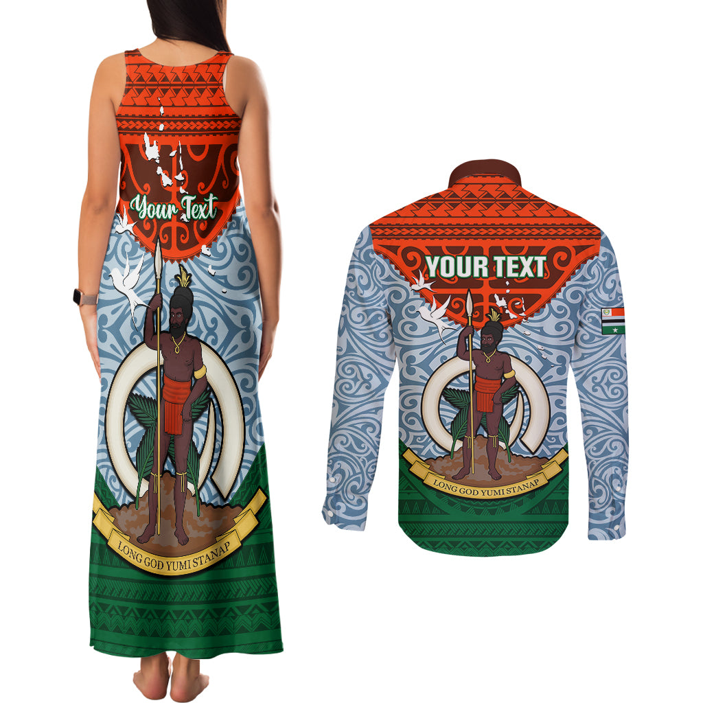 Personalized Vanuatu Penama Province Couples Matching Tank Maxi Dress and Long Sleeve Button Shirts Vanuatuan Coat Of Arms Polynesian Pattern LT05 - Polynesian Pride