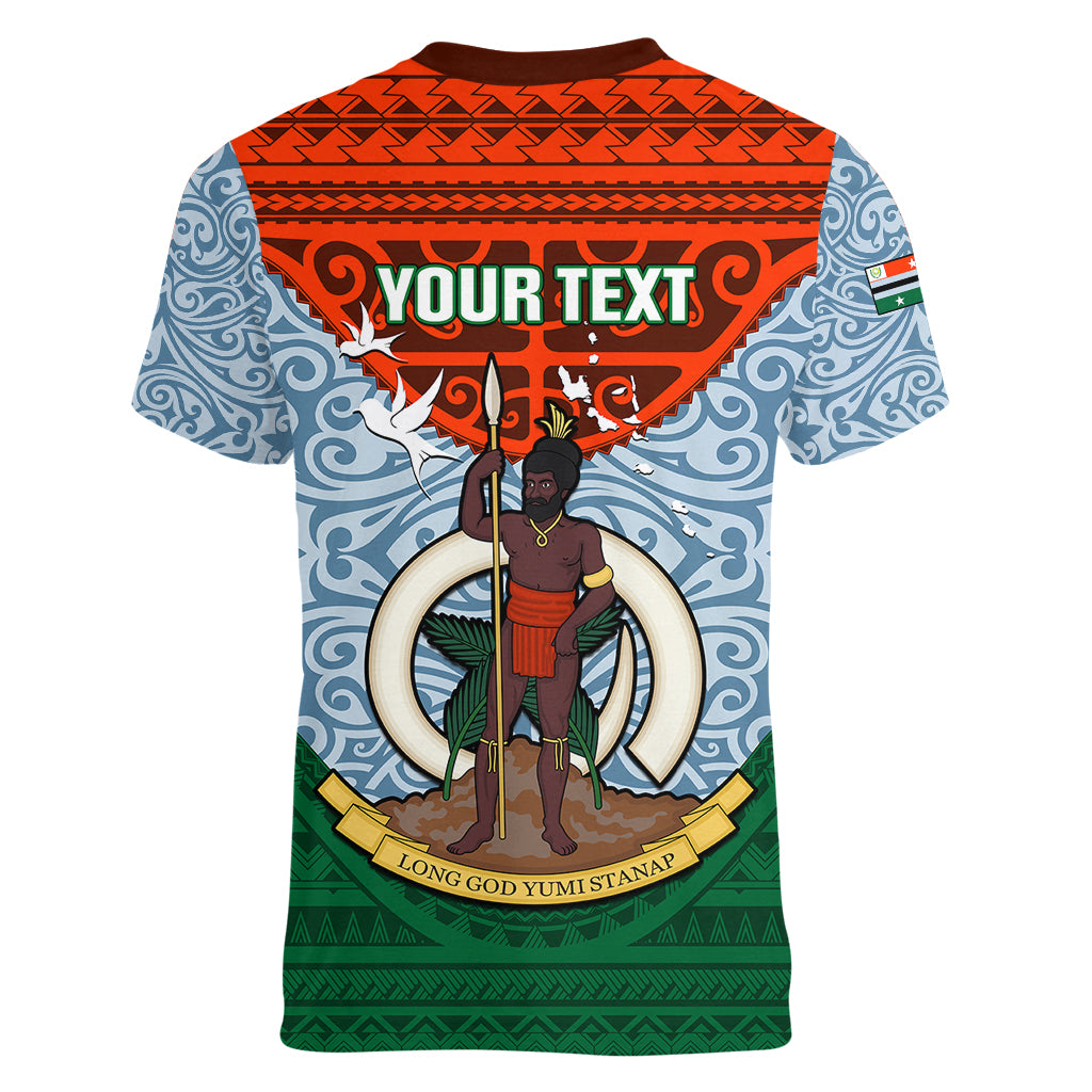 Personalized Vanuatu Penama Province Women V Neck T Shirt Vanuatuan Coat Of Arms Polynesian Pattern LT05 - Polynesian Pride