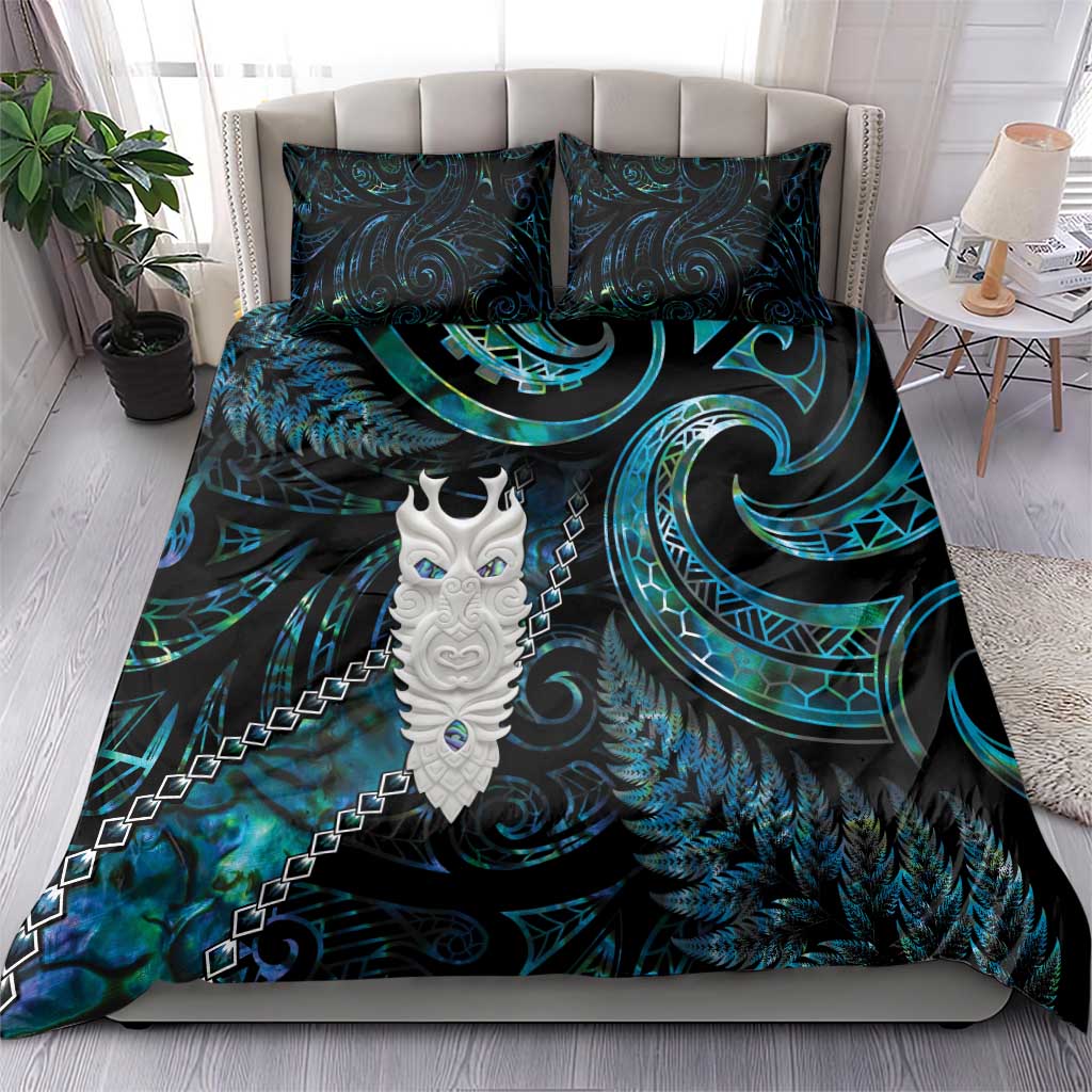 New Zealand Aotearoa Bedding Set Maori Tane Te Waiora Paua Shell Glitter Turquoise