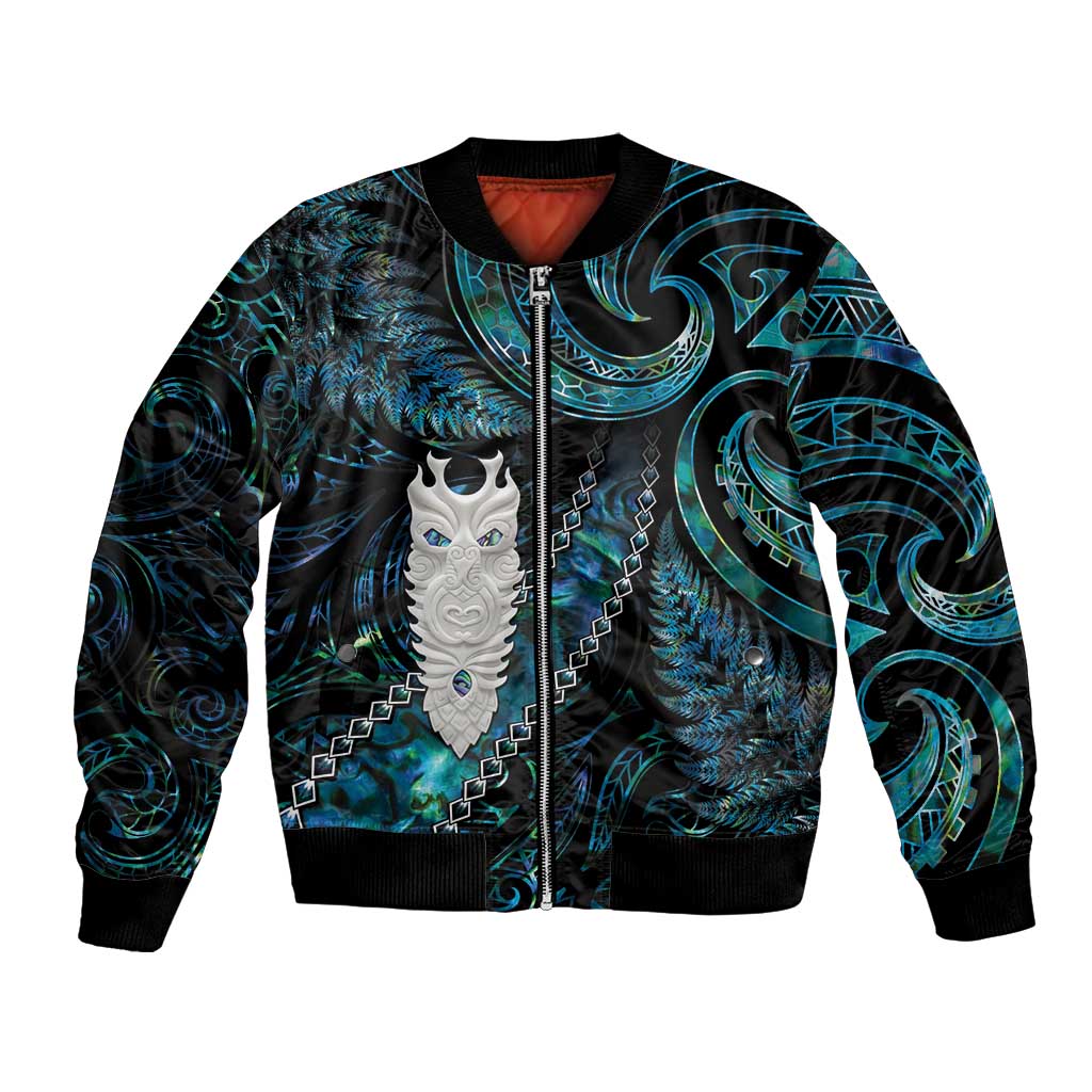 New Zealand Aotearoa Bomber Jacket Maori Tane Te Waiora Paua Shell Glitter Turquoise LT05 Unisex Turquoise - Polynesian Pride
