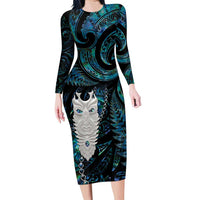 New Zealand Aotearoa Family Matching Long Sleeve Bodycon Dress and Hawaiian Shirt Maori Tane Te Waiora Paua Shell Glitter Turquoise