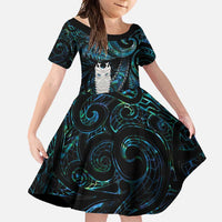 New Zealand Aotearoa Family Matching Mermaid Dress and Hawaiian Shirt Maori Tane Te Waiora Paua Shell Glitter Turquoise LT05 Daughter's Dress Turquoise - Polynesian Pride