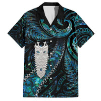 New Zealand Aotearoa Family Matching Off The Shoulder Long Sleeve Dress and Hawaiian Shirt Maori Tane Te Waiora Paua Shell Glitter Turquoise LT05 Dad's Shirt - Short Sleeve Turquoise - Polynesian Pride