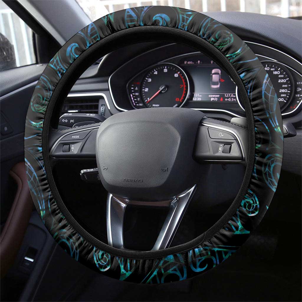 New Zealand Aotearoa Steering Wheel Cover Maori Tane Te Waiora Paua Shell Glitter Turquoise LT05 - Polynesian Pride