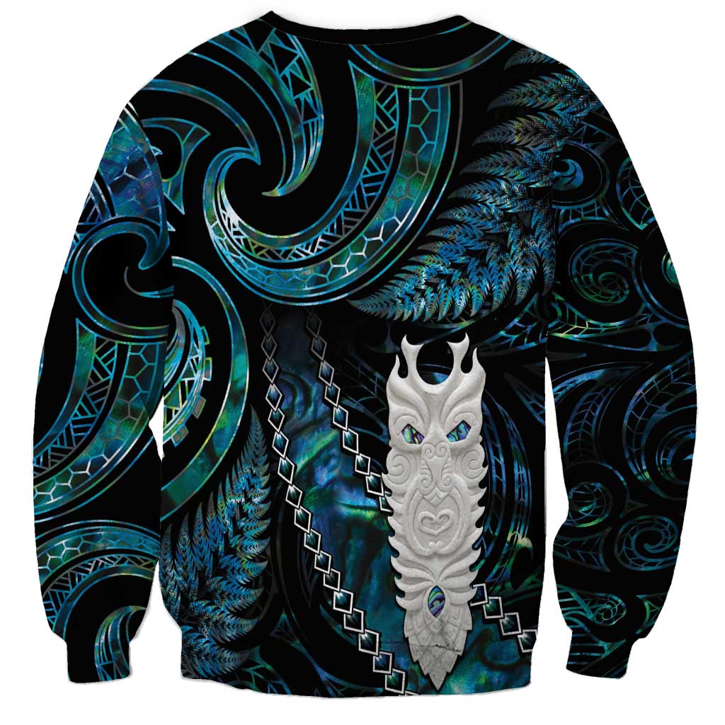 New Zealand Aotearoa Sweatshirt Maori Tane Te Waiora Paua Shell Glitter Turquoise