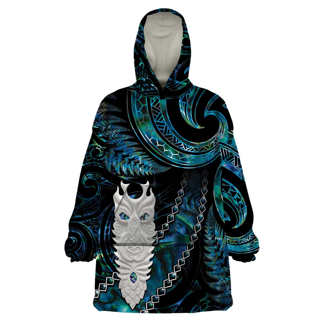 New Zealand Aotearoa Wearable Blanket Hoodie Maori Tane Te Waiora Paua Shell Glitter Turquoise LT05 One Size Turquoise - Polynesian Pride
