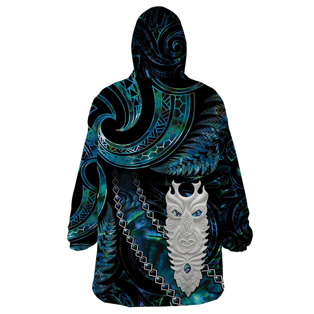 New Zealand Aotearoa Wearable Blanket Hoodie Maori Tane Te Waiora Paua Shell Glitter Turquoise