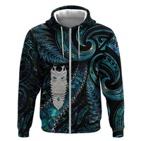 New Zealand Aotearoa Zip Hoodie Maori Tane Te Waiora Paua Shell Glitter Turquoise LT05 Zip Hoodie Turquoise - Polynesian Pride