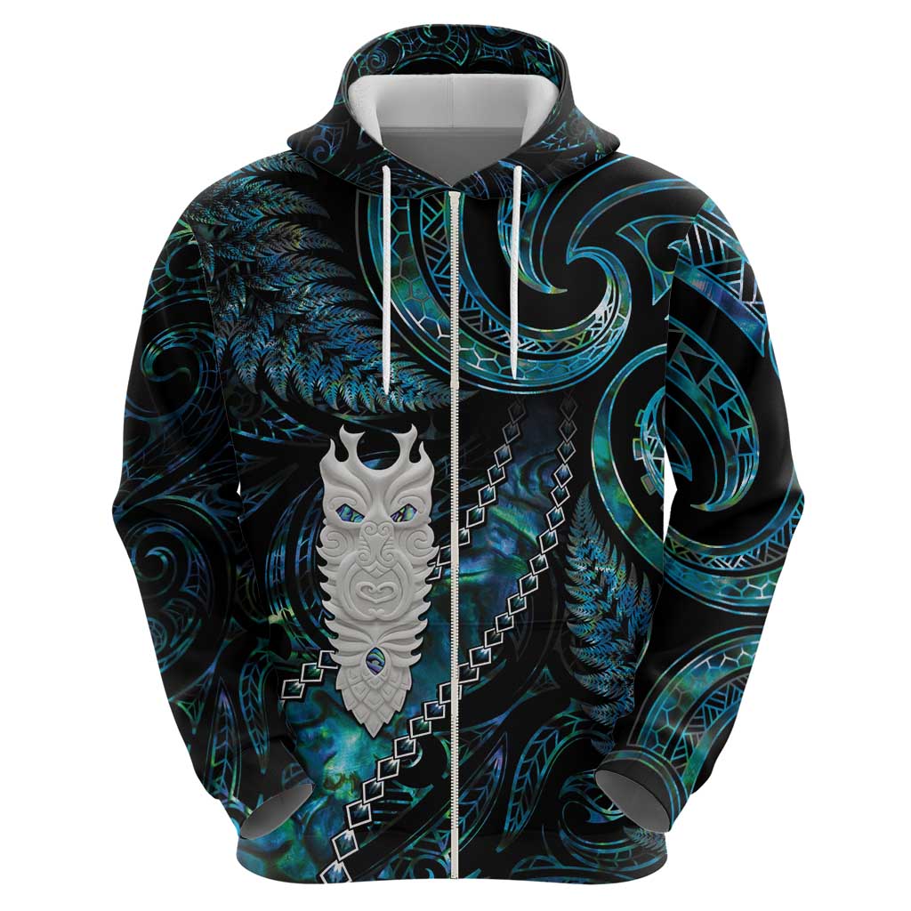 New Zealand Aotearoa Zip Hoodie Maori Tane Te Waiora Paua Shell Glitter Turquoise LT05 - Polynesian Pride
