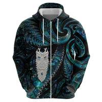 New Zealand Aotearoa Zip Hoodie Maori Tane Te Waiora Paua Shell Glitter Turquoise LT05 - Polynesian Pride
