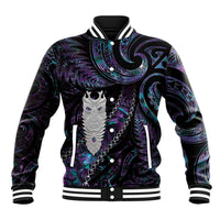 New Zealand Aotearoa Baseball Jacket Maori Tane Te Waiora Paua Shell Glitter Purple LT05 Unisex Purple - Polynesian Pride