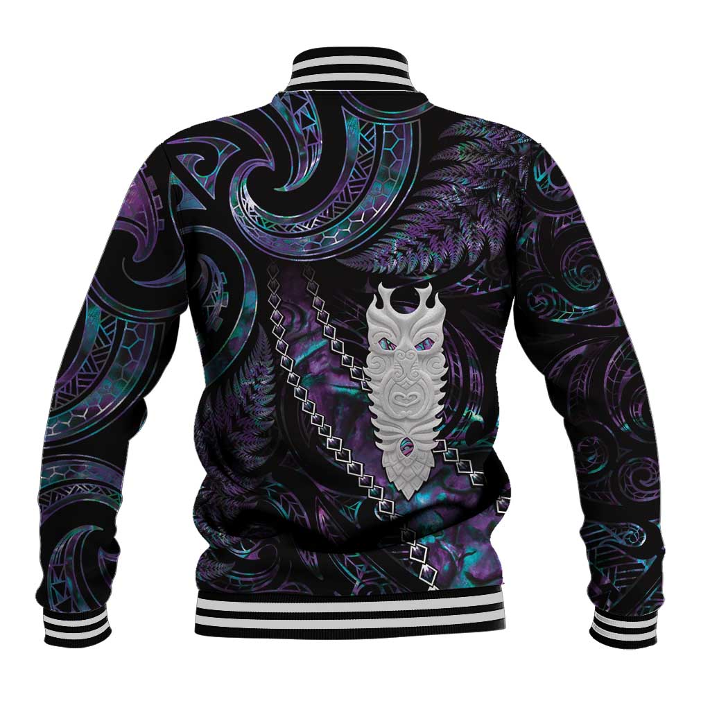 New Zealand Aotearoa Baseball Jacket Maori Tane Te Waiora Paua Shell Glitter Purple LT05 - Polynesian Pride