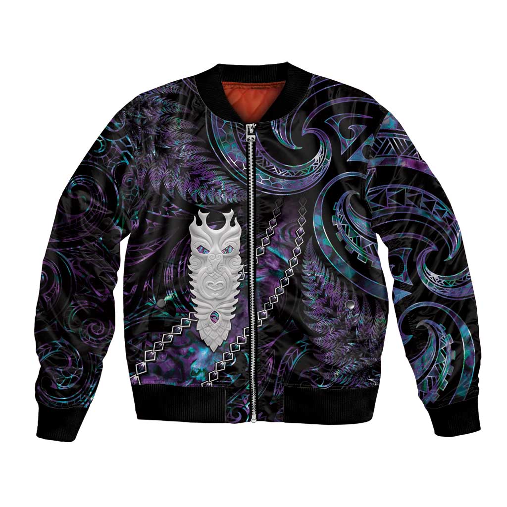 New Zealand Aotearoa Bomber Jacket Maori Tane Te Waiora Paua Shell Glitter Purple LT05 Unisex Purple - Polynesian Pride