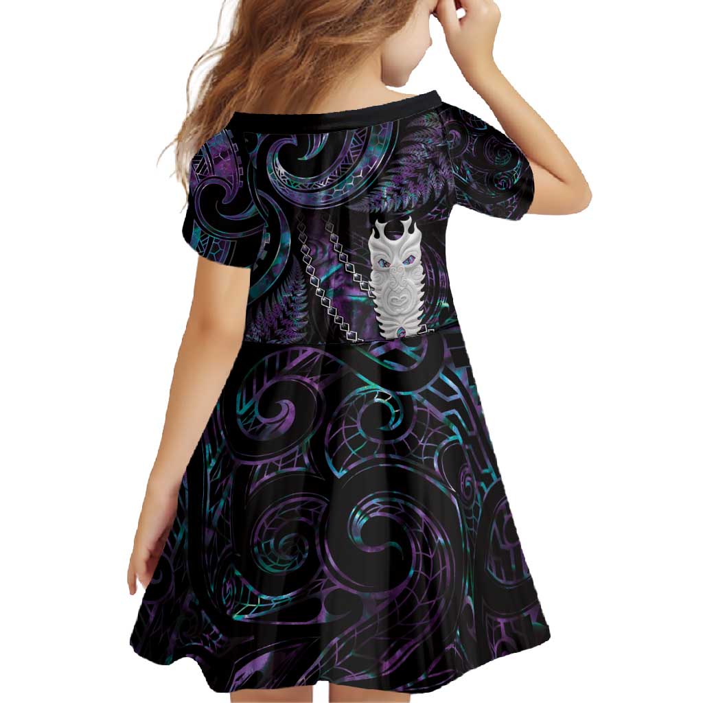 New Zealand Aotearoa Family Matching Mermaid Dress and Hawaiian Shirt Maori Tane Te Waiora Paua Shell Glitter Purple LT05 - Polynesian Pride