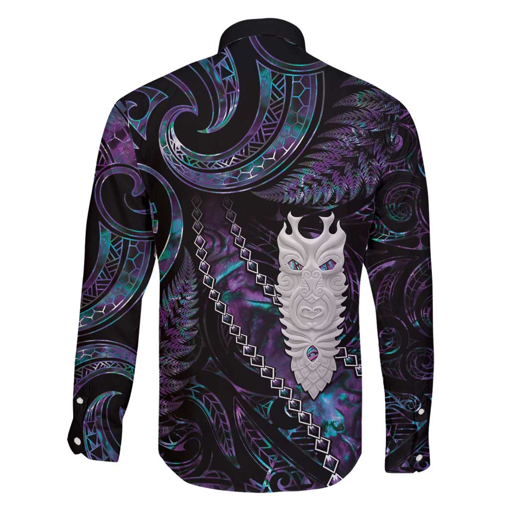 New Zealand Aotearoa Family Matching Mermaid Dress and Hawaiian Shirt Maori Tane Te Waiora Paua Shell Glitter Purple LT05 - Polynesian Pride