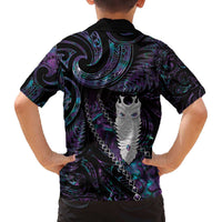 New Zealand Aotearoa Family Matching Off The Shoulder Long Sleeve Dress and Hawaiian Shirt Maori Tane Te Waiora Paua Shell Glitter Purple LT05 - Polynesian Pride