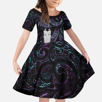 New Zealand Aotearoa Family Matching Tank Maxi Dress and Hawaiian Shirt Maori Tane Te Waiora Paua Shell Glitter Purple LT05 Daughter's Dress Purple - Polynesian Pride