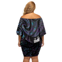 New Zealand Aotearoa Off Shoulder Short Dress Maori Tane Te Waiora Paua Shell Glitter Purple LT05 - Polynesian Pride