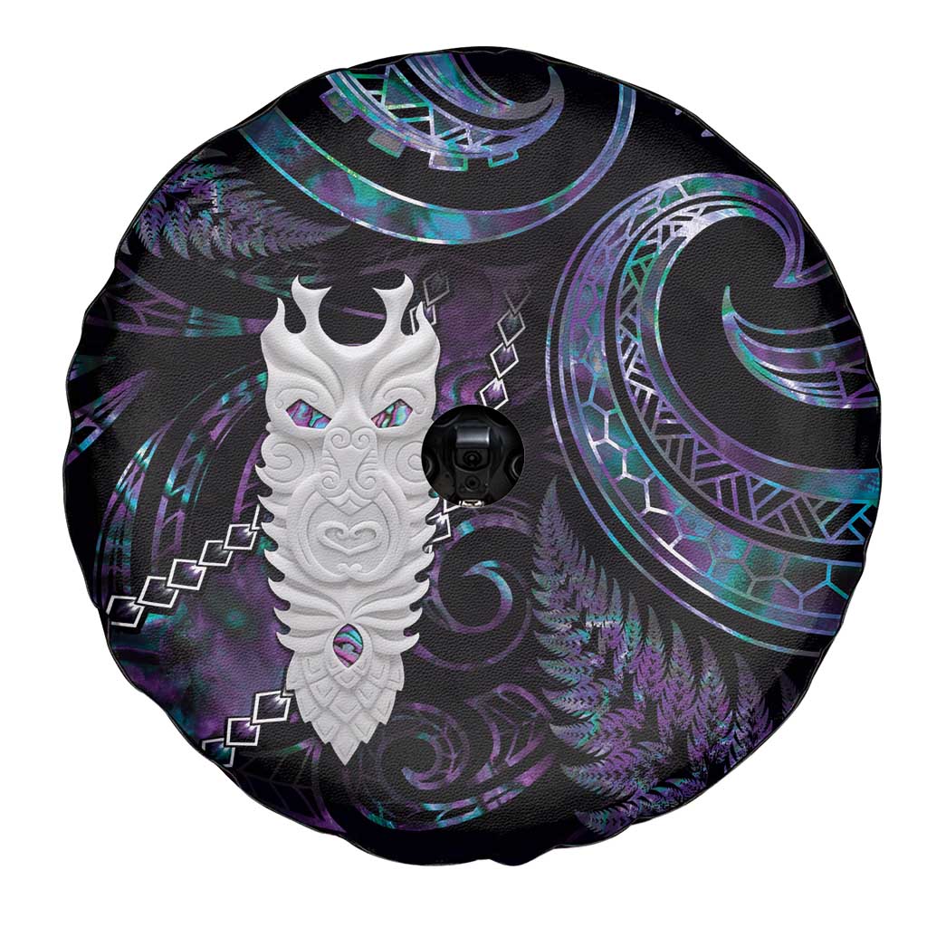 New Zealand Aotearoa Spare Tire Cover Maori Tane Te Waiora Paua Shell Glitter Purple