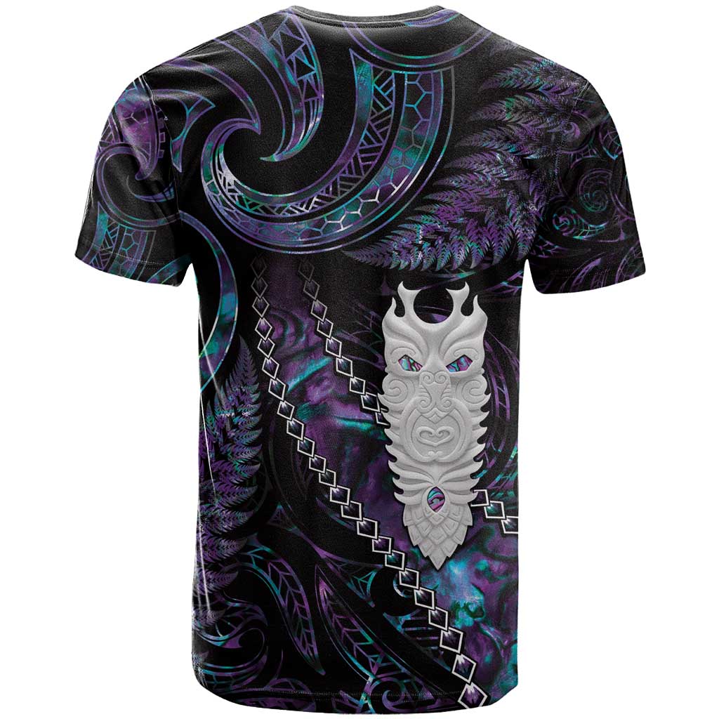 New Zealand Aotearoa T Shirt Maori Tane Te Waiora Paua Shell Glitter Purple