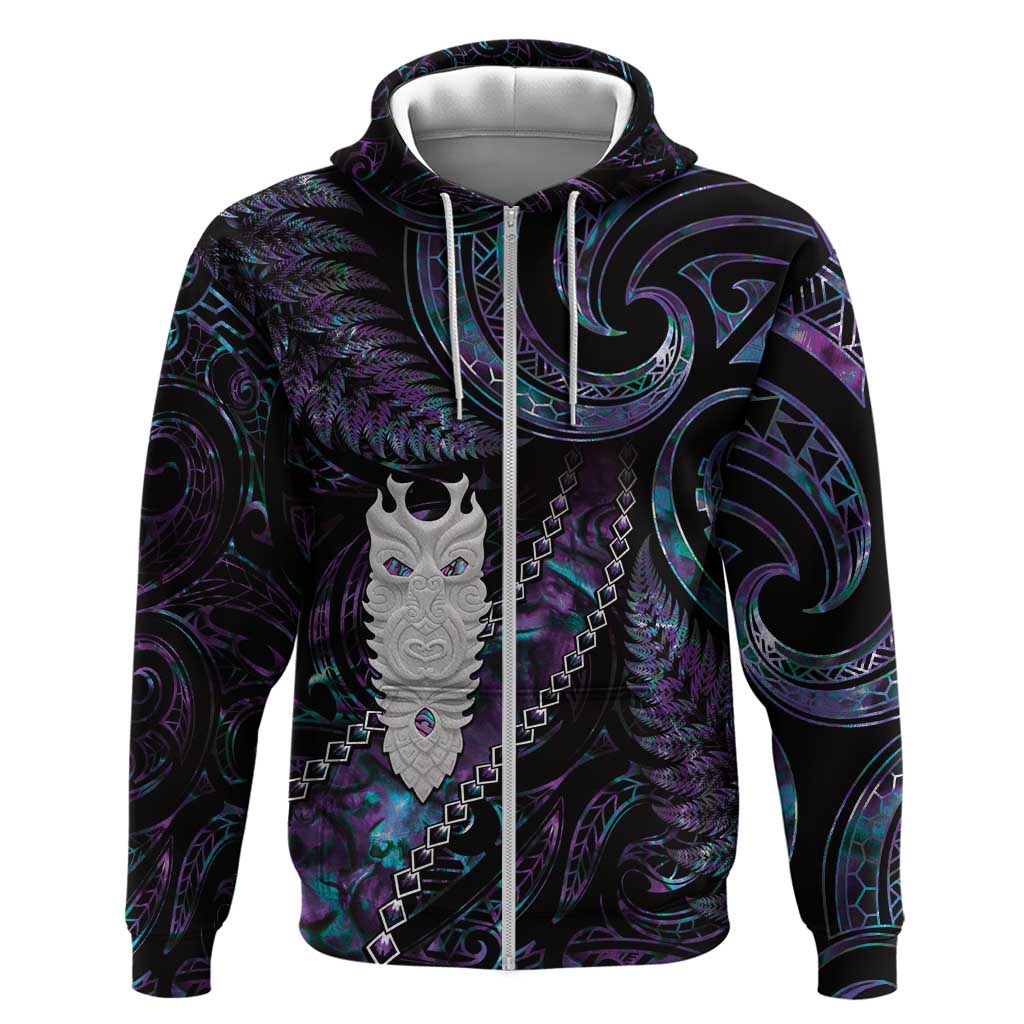 New Zealand Aotearoa Zip Hoodie Maori Tane Te Waiora Paua Shell Glitter Purple LT05 Zip Hoodie Purple - Polynesian Pride