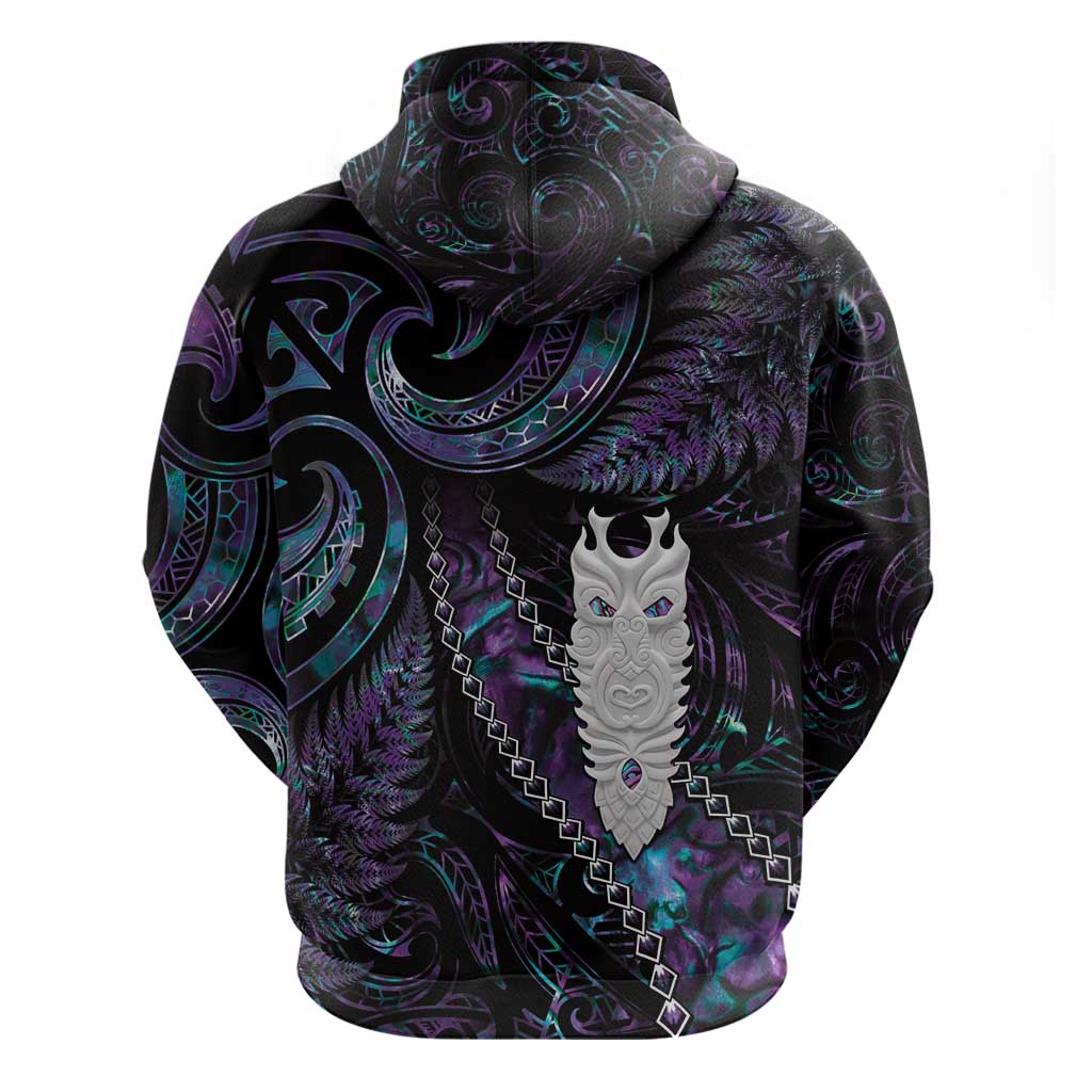 New Zealand Aotearoa Zip Hoodie Maori Tane Te Waiora Paua Shell Glitter Purple LT05 - Polynesian Pride