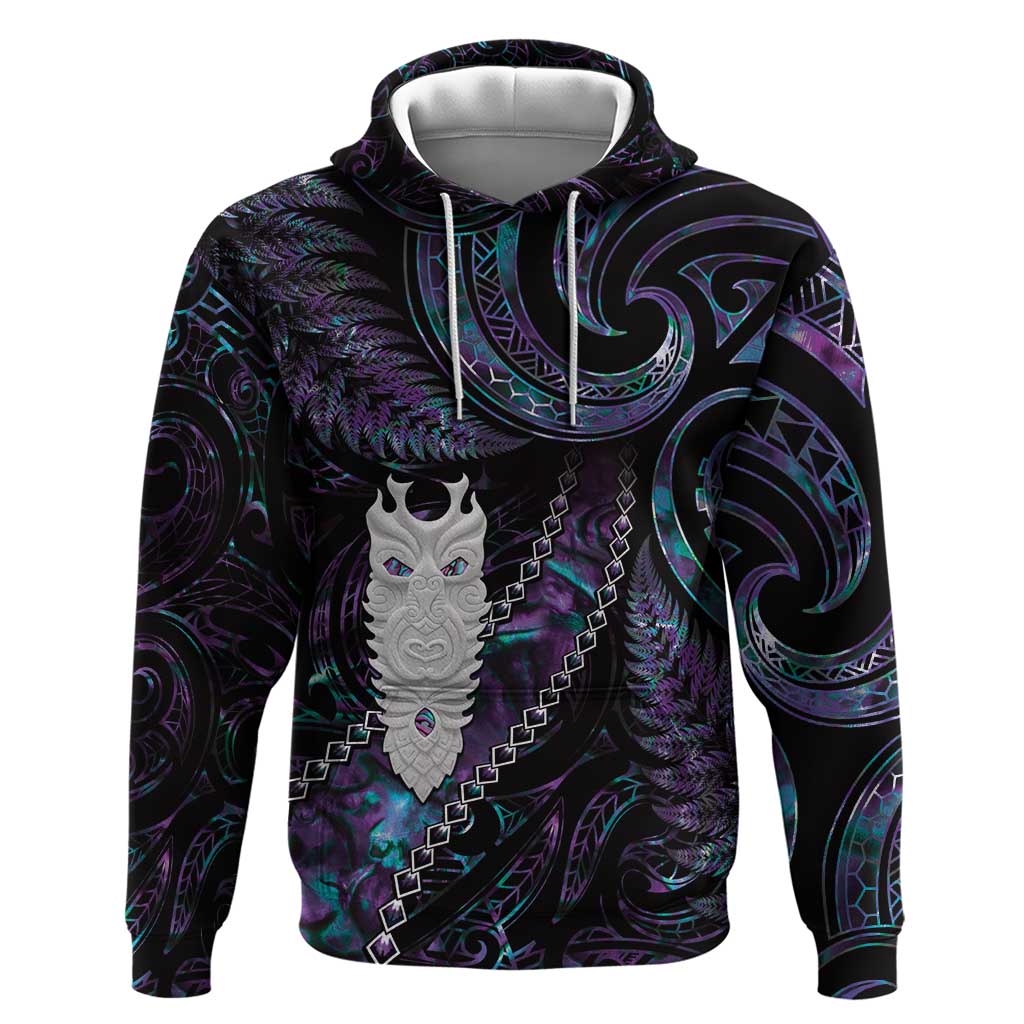 New Zealand Aotearoa Zip Hoodie Maori Tane Te Waiora Paua Shell Glitter Purple LT05 Pullover Hoodie Purple - Polynesian Pride