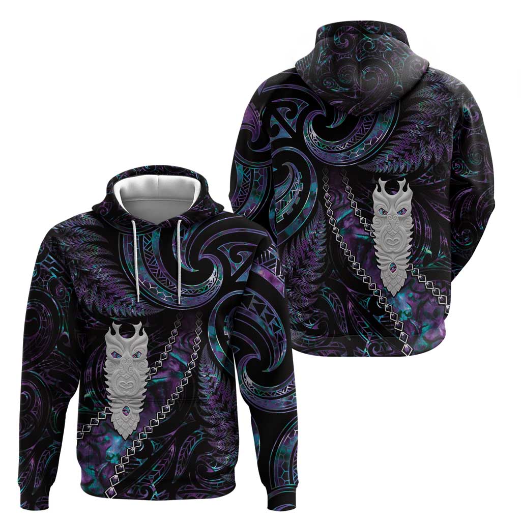 New Zealand Aotearoa Zip Hoodie Maori Tane Te Waiora Paua Shell Glitter Purple LT05 - Polynesian Pride