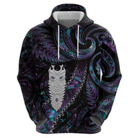 New Zealand Aotearoa Zip Hoodie Maori Tane Te Waiora Paua Shell Glitter Purple LT05 - Polynesian Pride