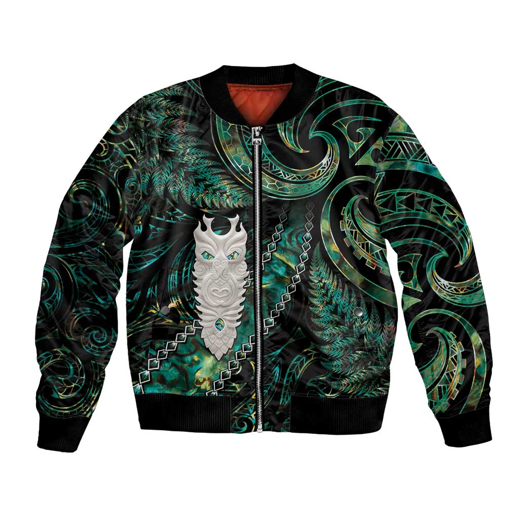 New Zealand Aotearoa Bomber Jacket Maori Tane Te Waiora Paua Shell Glitter Green LT05 Unisex Green - Polynesian Pride