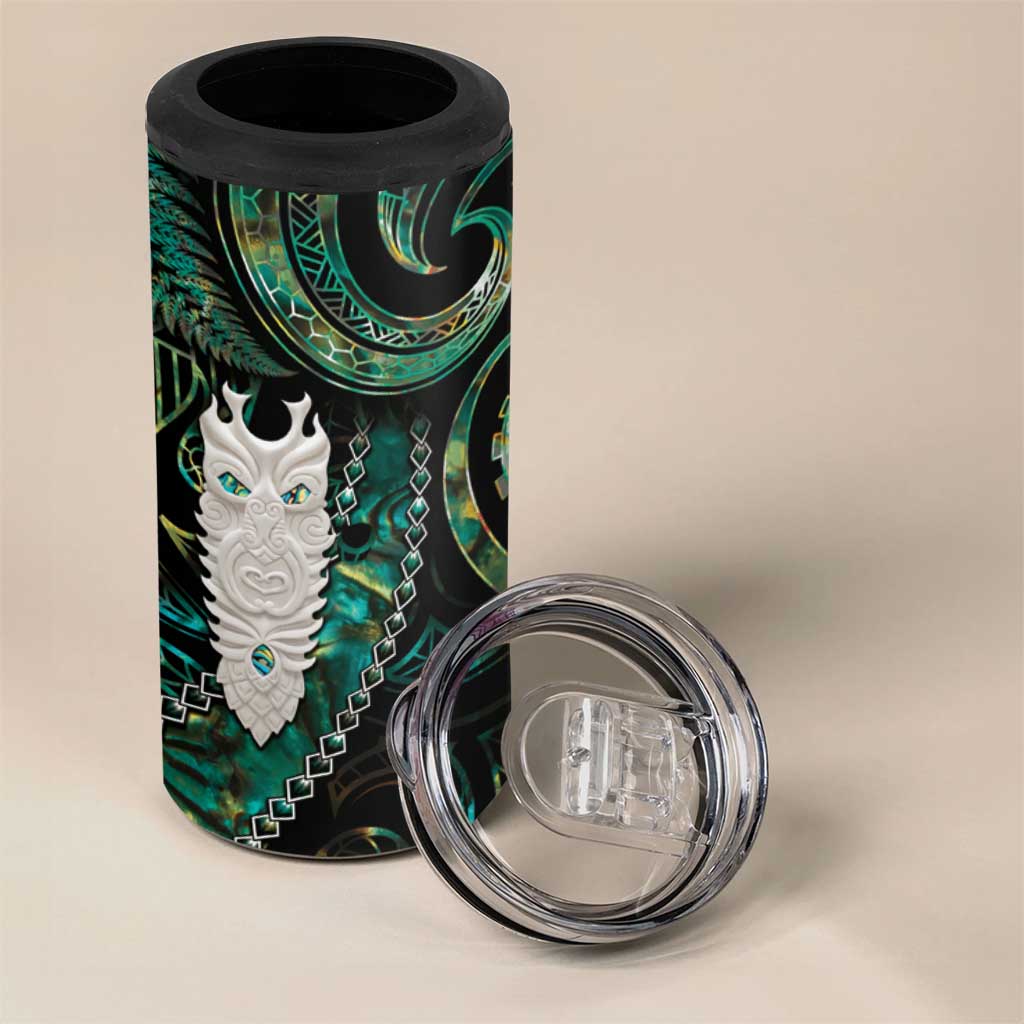 New Zealand Aotearoa 4 in 1 Can Cooler Tumbler Maori Tane Te Waiora Paua Shell Glitter Green