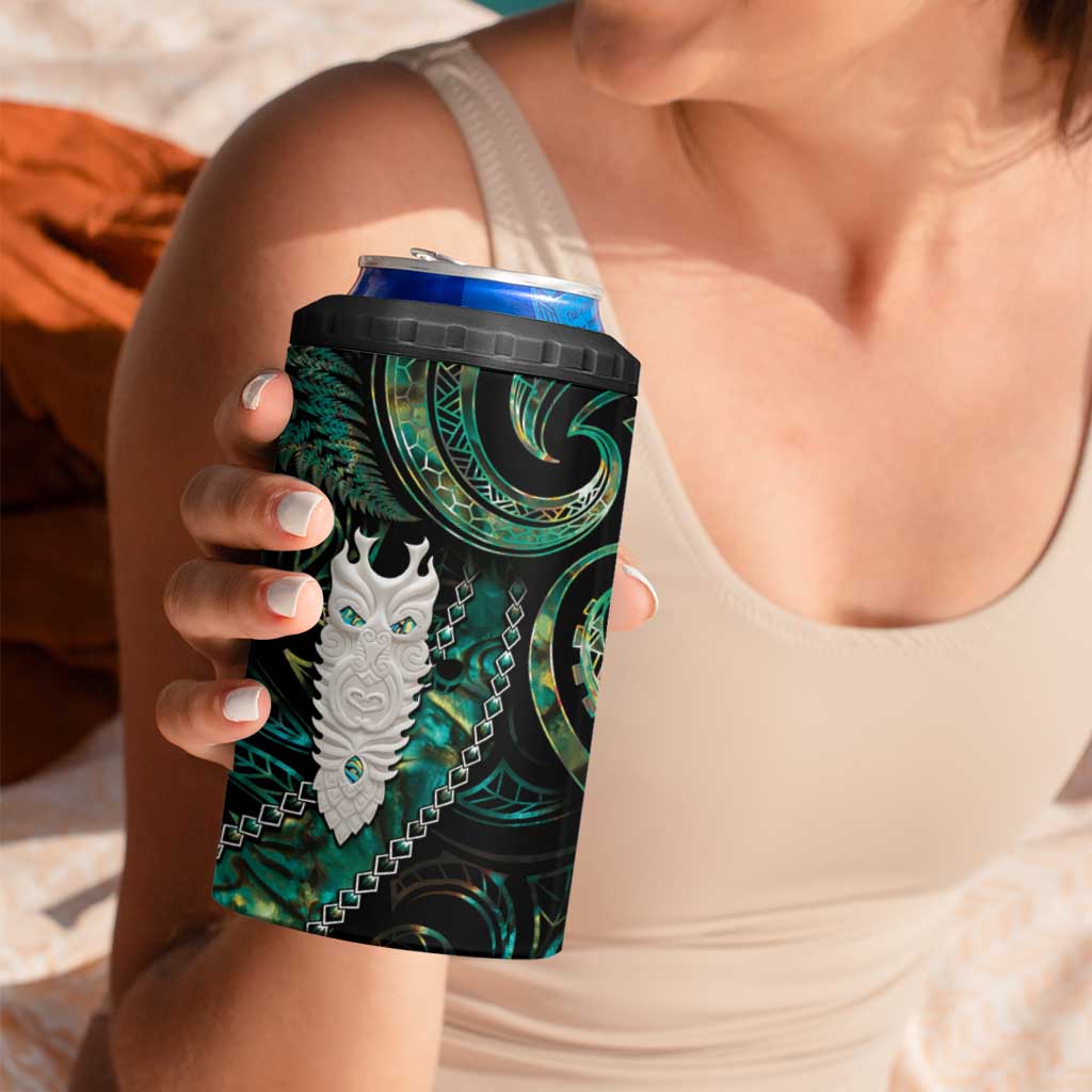 New Zealand Aotearoa 4 in 1 Can Cooler Tumbler Maori Tane Te Waiora Paua Shell Glitter Green