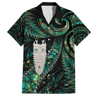 New Zealand Aotearoa Family Matching Off The Shoulder Long Sleeve Dress and Hawaiian Shirt Maori Tane Te Waiora Paua Shell Glitter Green LT05 Dad's Shirt - Short Sleeve Green - Polynesian Pride