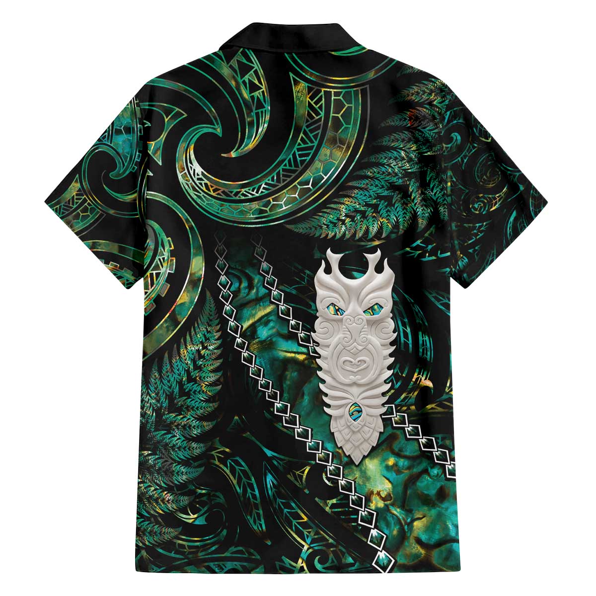 New Zealand Aotearoa Family Matching Off The Shoulder Long Sleeve Dress and Hawaiian Shirt Maori Tane Te Waiora Paua Shell Glitter Green LT05 - Polynesian Pride