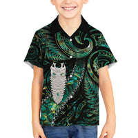 New Zealand Aotearoa Family Matching Off The Shoulder Long Sleeve Dress and Hawaiian Shirt Maori Tane Te Waiora Paua Shell Glitter Green LT05 Son's Shirt Green - Polynesian Pride