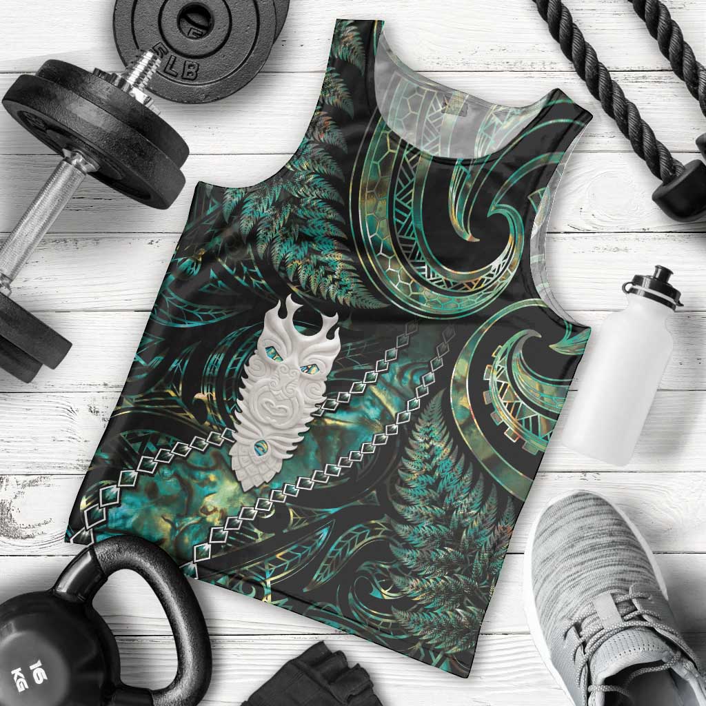 New Zealand Aotearoa Men Tank Top Maori Tane Te Waiora Paua Shell Glitter Green