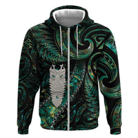 New Zealand Aotearoa Zip Hoodie Maori Tane Te Waiora Paua Shell Glitter Green LT05 Zip Hoodie Green - Polynesian Pride