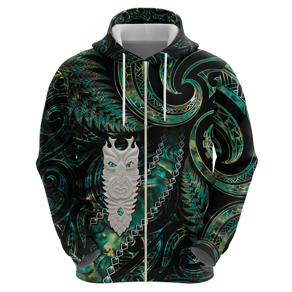 New Zealand Aotearoa Zip Hoodie Maori Tane Te Waiora Paua Shell Glitter Green LT05 - Polynesian Pride