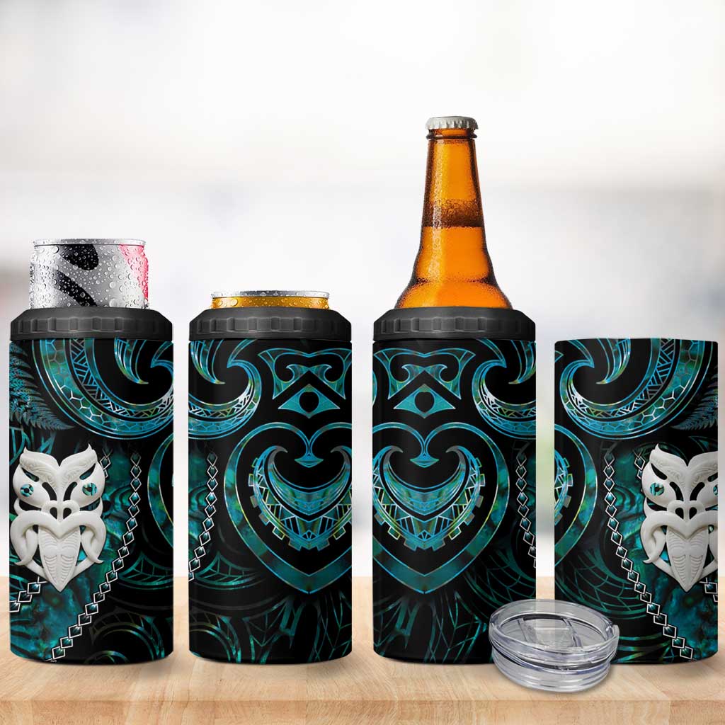 New Zealand Aotearoa 4 in 1 Can Cooler Tumbler Maori Wheku Paua Shell Glitter Turquoise