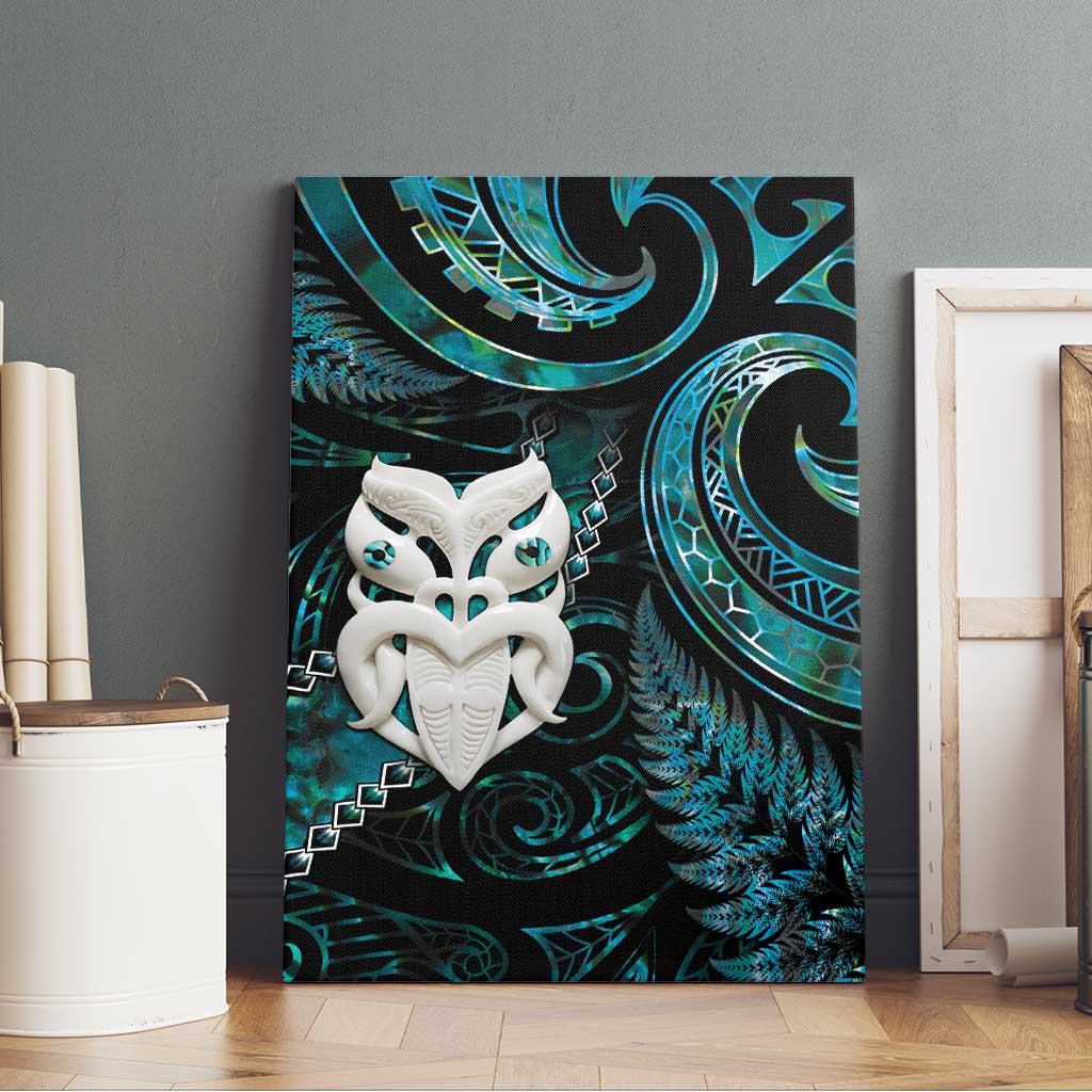 New Zealand Aotearoa Canvas Wall Art Maori Wheku Paua Shell Glitter Turquoise