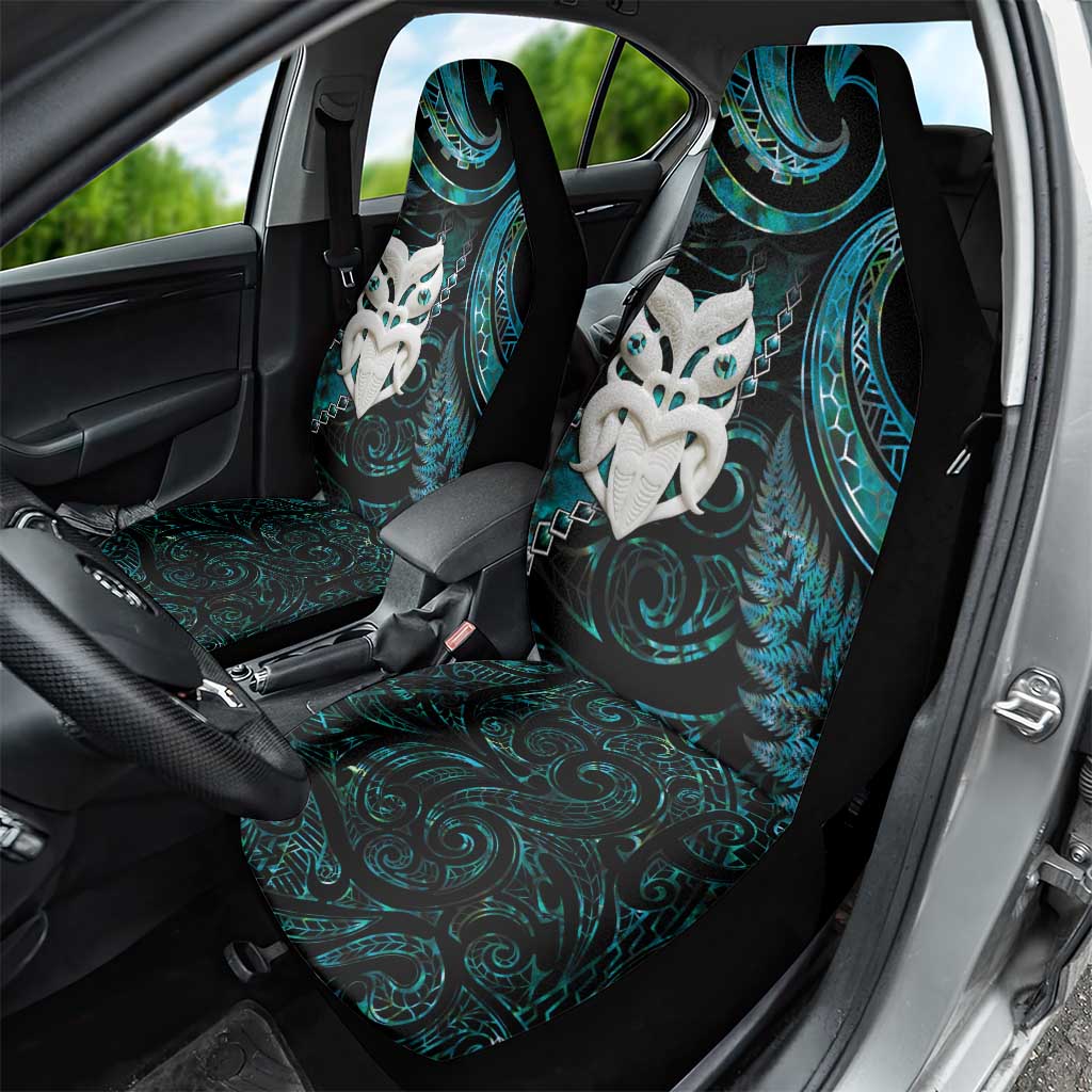 New Zealand Aotearoa Car Seat Cover Maori Wheku Paua Shell Glitter Turquoise