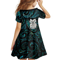 New Zealand Aotearoa Family Matching Short Sleeve Bodycon Dress and Hawaiian Shirt Maori Wheku Paua Shell Glitter Turquoise
